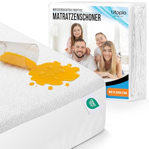 Utopia Bedding Matratzenschoner 80 x 200 x 30 cm Wasserdicht Oeko-TEX Zertifiziert Matratzenauflage Atmungsaktive Matratzenschutz Rundum Elastisch Weiß