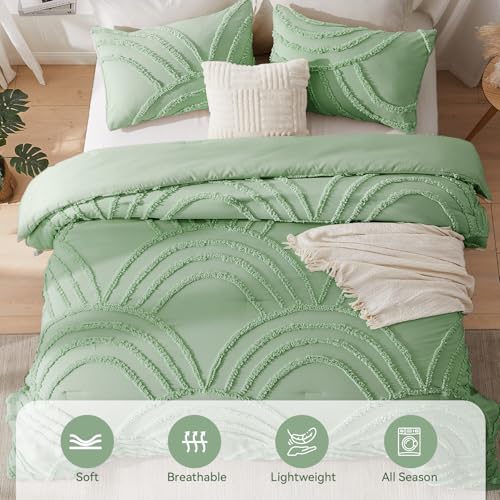 Image of ENJOHOS Light Green Full Comforter Set - Full Size Boho Style Comforter, 3 Pieces Rainbow Bedding for All Season, Lightweight Soft Microfiber Comforter with 2 Pillowcase