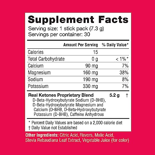 Real Ketones Shift Exogenous Ketone Bhb + Caffeine + Keto Electrolytes, Mixed Berry Drink Mix Powder, 30 Packets, For Rapid Ketosis #TOP4