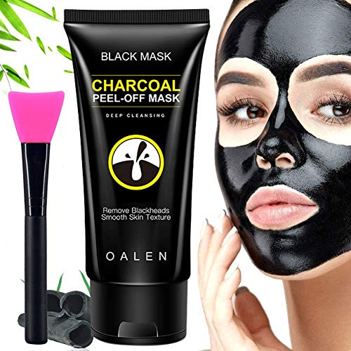 Blackhead Remover Mask,Blackhead Peel Off Mask,Bamboo Activated Charcoal Mask,Black Mask Deep Cleaning Facial Mask with Brush 50 ml