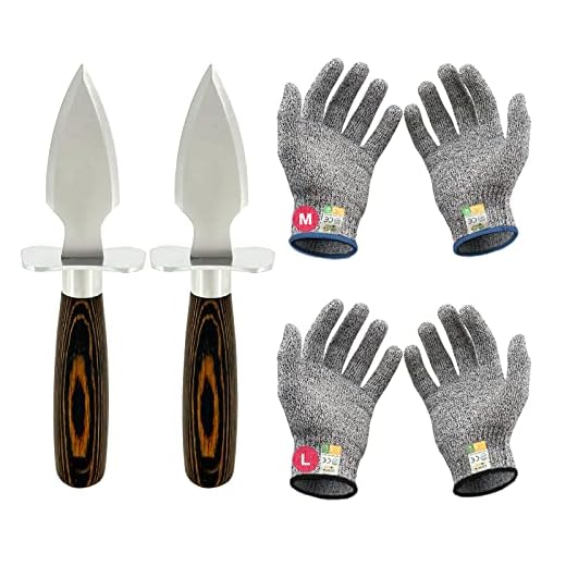 MYBMHTNB Oyster Shucking Knife Set of 2 Stainless Steel Oyster Knifes and 2 Pairs Level 5 Cut-Resistant Gloves，Oyster Knives Suitable for All Kinds of Shells and Oysters Shucking（Strengthen Version）