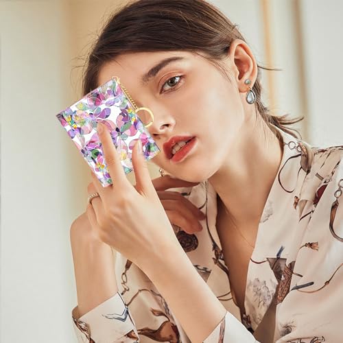 Image of Rouidr Womens Wallet, Small Slim RFID Card Wallets for Women, Cute Front Pocket Trifold Leather Card Organizer with 7 Slots & ID Window, Colorful Flowers