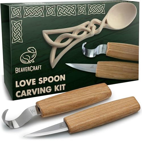Product Image of the BeaverCraft Wood Spoon Carving Kit for Beginners DIY04 - Whittling Set Includes Spoon Carving Tools, Sloyd Whittling Knife Hook Knife, Basswood Blank - Woodworking Hobby Kit for Adults & Kids