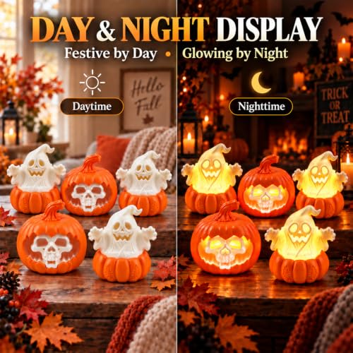 6 Pack Halloween LED Flameless Candles with Ghost Pumpkin Skull Design - image 2