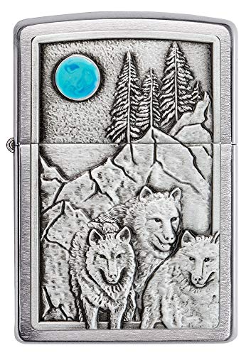 Encendedor de bolsillo Zippo Wolf Pack y Lobo Luna miniatura 2