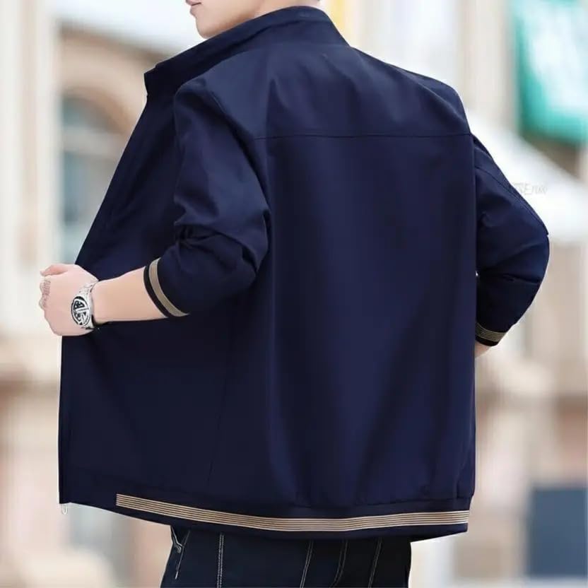 MIA FASHION Men’s Casual Water-Resistant Nylon Jacket – Perfect for Bikers, Travel & Everyday(Navy Blue,M) 3