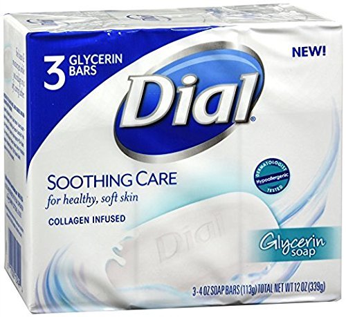 Dial Collagen Infused Glycerin Bar Soap, Soothing Care, 4 Ounce Bars, 3 Count (Pack of 4)
