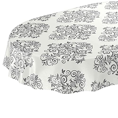 ANRO Oilcloth Oilcloth Tablecloth Vines Beige Cream Oval 200 x 140 cm, Beige/Cream, 78.7 x 55.1 inch (Oval) - Image 2