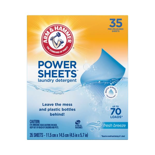 Image of Arm & Hammer Laundry Detergent Power Sheets,Fresh Breeze, up to 140 Loads, 35 Ct (Pack of 2)