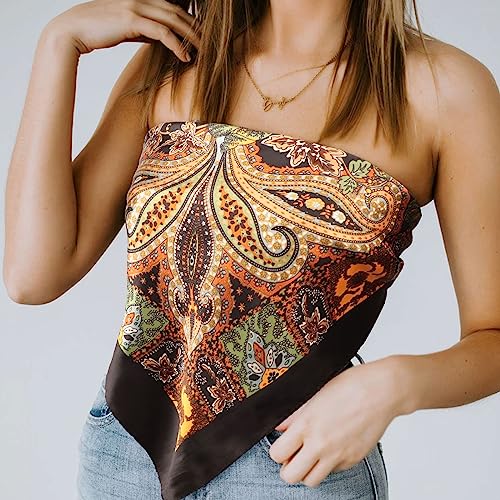 Image of DRESHOW 35 inch Large Square Satin Head Scarf - 4Pcs Silk Accessories Classic Patterned Squares Beach Bandanas for Women