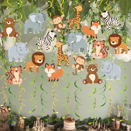 Image of Safari Animal Party Streamers, 48 Pcs Jungle Theme Hanging Swirl Decorations - Hippo, Lion, Zebra & More for Birthday, Holiday, Classroom & Party Decor