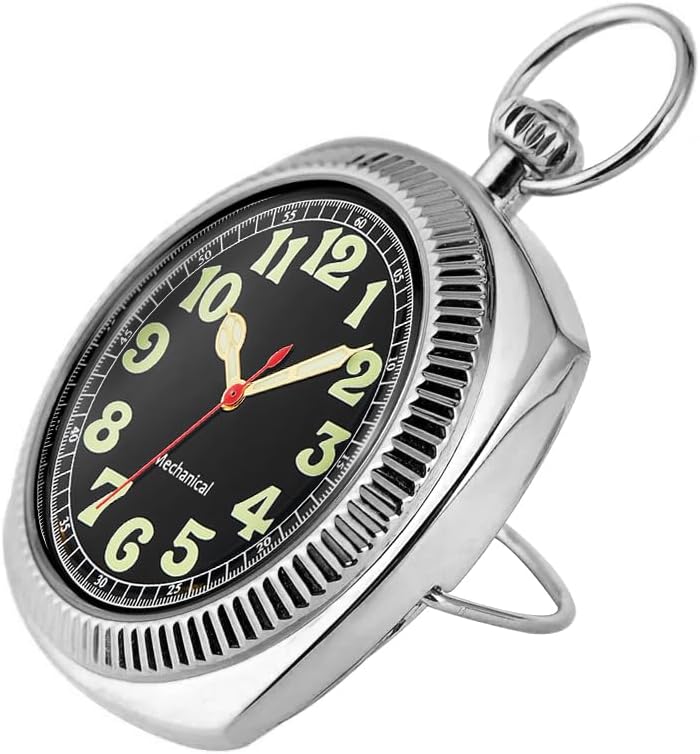 Uncovered Men's Mechanical Pocket Watch with Chain, Uncovered Roman Design Dial Chain Mechanical Pocket Watches for Men