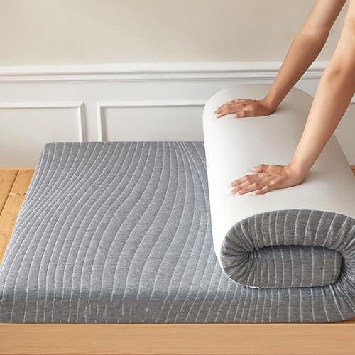 Funda de colchón de futón gris de 200 x 220 cm, 5 cm de grosor, transpirable, para suelo, colchoneta tradicional para dormir, colchón de camping para cama de invitados, cómodo y