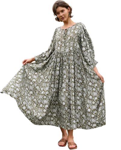 Image of Casual Summer Dresses for Women Deep V Puff Sleeve Boho Midi Floral Dress
