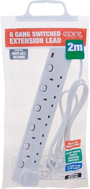 NEW 6 WAY GANG 2M SWITCHED EXTENSION LEAD UK CABLE 13 AMP SOCKET POWER WIRE PLUG