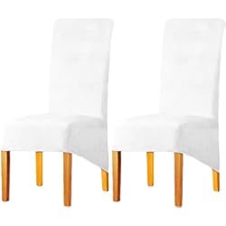 LANSHENG Fundas Cubiertas de Silla XL,Spandex elástico con Banda elástica, Fundas de Terciopelo para Silla de Comedor Grande para Restaurante, Banquete de Fiesta de Hotel (Blanco.2 Fundas(XL))