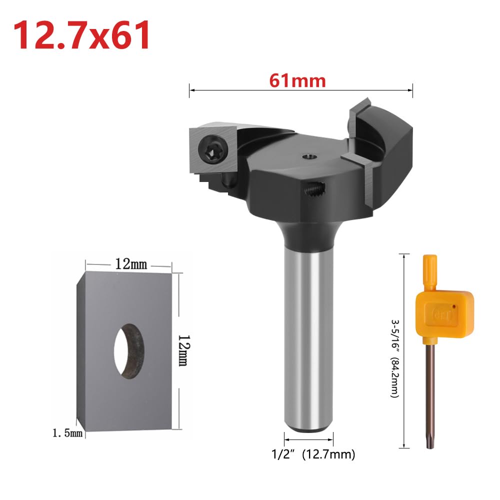 8 mm 12 mm 1/2 mm Schaft CNC-Oberflächenfräser for Holz 3-Flöten-Spoilboard-Einsatz Hartmetallplatten-Stirnfräser(12.7mmx61mm)