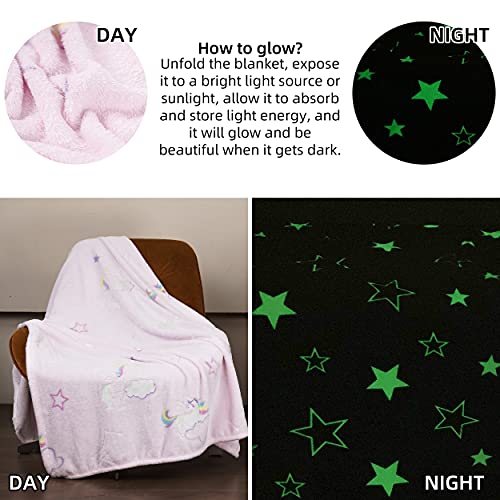 Winthome Kuscheldecke Kinder, Deck Glow In The Dark, Fleecedecke Weiche Flauschig, Babydecke Warme Kuschelig, Sofadecke Kinderdecke für Mädchen Junge, Geschenke, Winter, Herbst (Einhorn, 120x150cm) - Image 3