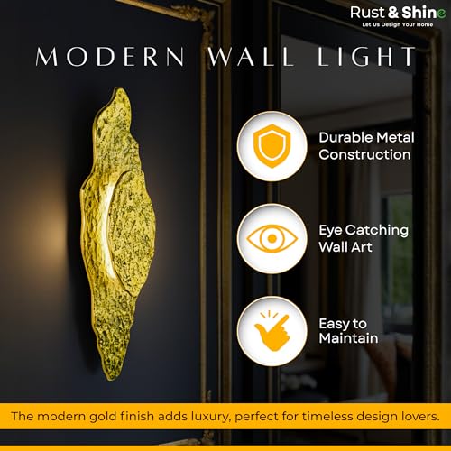 Image of Rust & Shine Modern Brass Wall Light for Home Decoration Decorative Wall Lamp for Living Room Bedroom & Hall Wall Mounted Light Bedside Wall Light Fancy Indoor Lighting Fixture