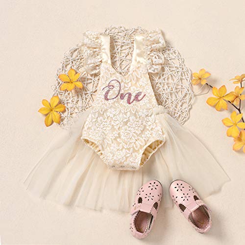 Baby Girl First Birthday Outfit Ruffle Lace Romper Princess Tutu Dress Shiny ONE Cake Smash Photoshoot Party Outfit2