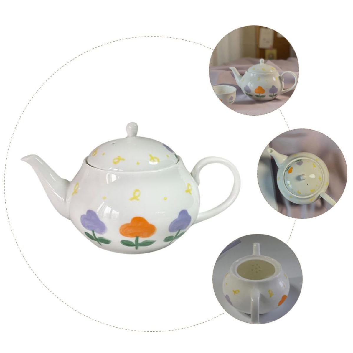 Teiera Giapponese in Ceramica 380ml Bianca Rotonda | Finitura Liscia e Arrotondata, Facile da Pulire, Sensazione Confortevole, per Studio e Ufficio