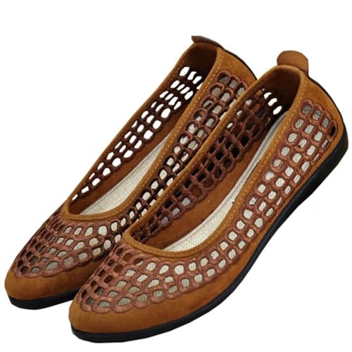 SAILING LU Women's Breathable Crochet Lace Ballet Flat Floral Casual Round Toe Loafers Shoes