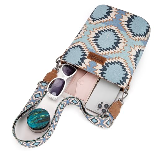 Image of Wrangler Aztec Crossbody Bags for Women Southwestern Print Canvas Shoulder Purse with Distressed Look and Adjustable Strap