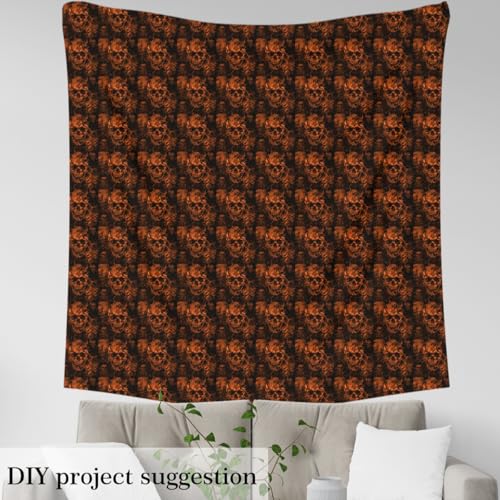 Homemissing Sugar Skull Fabric by The Yard Kids Gothic Skull Upholstery Fabric for Kids Adults Halloween Waterproof Outdoor Fabric Smokey Orange Black Reupholstery Fabric 3 Yards (L276*W150cm) - Image 3