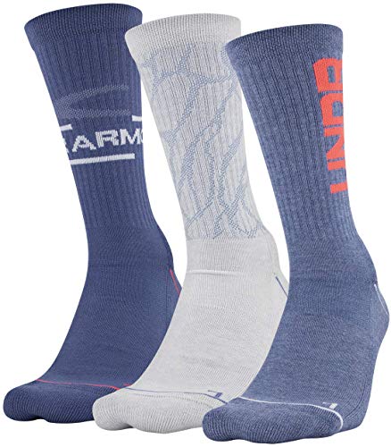 Under Armour Men's Phenom Graphic Crew Socks, 3-Pairs, Hushed Blue Assorted, Shoe Size: Mens 4-8, Womens 6-9