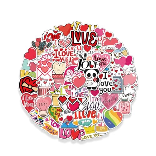 fKiZanthene Stickers Scrapbooking Love 50 Pièces, Autocollants Coeur Saint Valentin Imperméables pour Album, Laptop, Téléphone, Bouteille et Décoration, Stickers...
