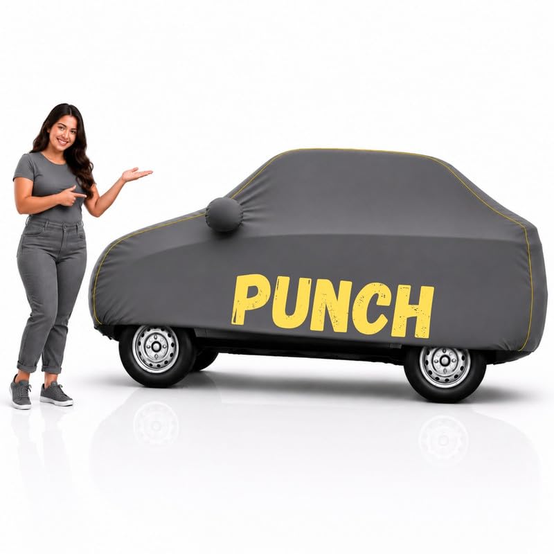 Image of Long-Life 100% Waterproof Punch Car Body Cover for Dust & Rain, Compatible with All Models of Punch Car Cover, Comes with Bird Droppings, Scratch, UV and Paint Protection - Grey