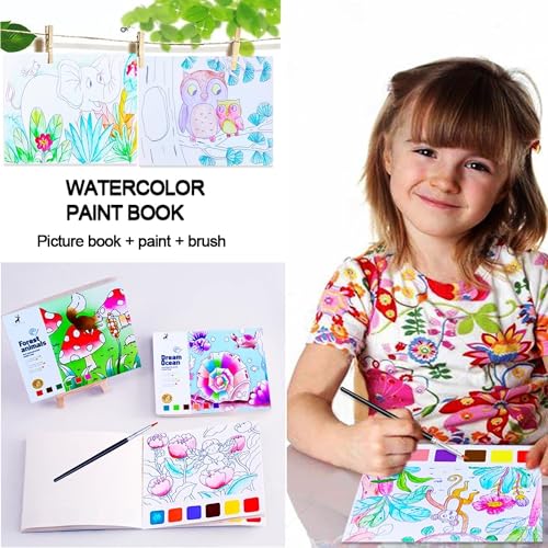 Image of Kidology Water Color Book for Kids - 20 Sheet Reusable Painting Book with Brush | Montessori Educational Art & Craft Set | Watercolor Activity Book Gift Kids (Forest Animal Theme)