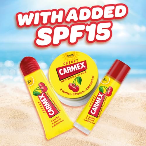 Carmex Cherry Lip Balm Set - Hydrating Summer Lip Care with SPF 15, Clear, 1 count (Pack of 3) - Image 2