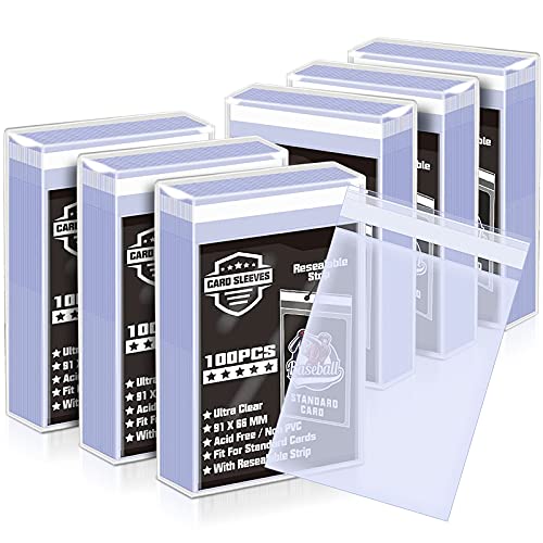 600 Counts Trading Card Sleeves Resealable, Penny Card Sleeves Clear Card Protector Sleeves for Standard Size Sport, Baseball, MTG and Yugioh Game Cards