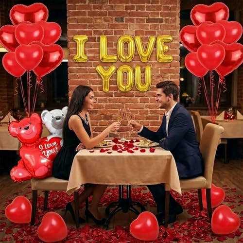 Image of I Love You Balloons And Anniversary Balloons Set,Romantic Balloons | Red Rose,Anniversary Decorations For Wedding Confession Proposal Birde Shower Boyfriend Girlfriend Couple