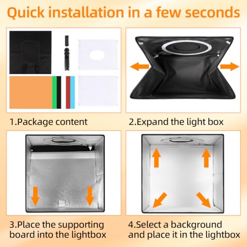 Light Box with Tripod, 12/16/20/24/32 Inch Lightbox with CRI>95 120 White Warm LED Light Beads. Portable Photo Light Box with 6 Colors PVC Backdrops. Dimmable Shooting Tent Kit for Studio Photography by Thoslatay - Used condition - Image 7