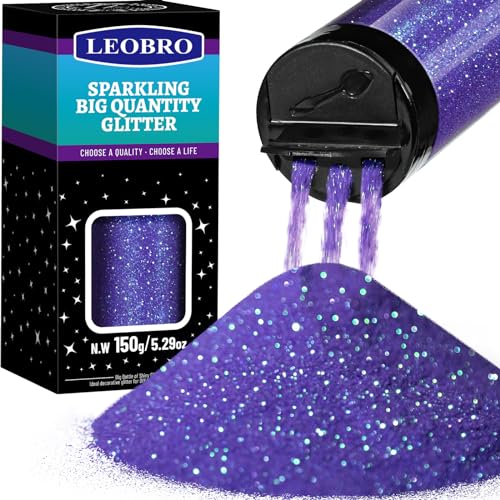 LEOBRO Purple Glitter, 150g/5.29oz Iridescent Purple Fine Glitter Powder for Crafts Tumbler, Candle, DIY Arts and Crafts