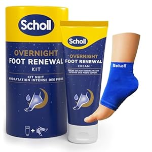 Scholl Overnight Fußpflege-Set, Fußpflege Creme 60ml, wiederverwendbare Gel-Fersensocken 1 Paar – bei trockenen Füße, sichtbare Ergebnisse in 1 Nacht, enthält 5% Urea, Shea Butter und Kokosnussöl