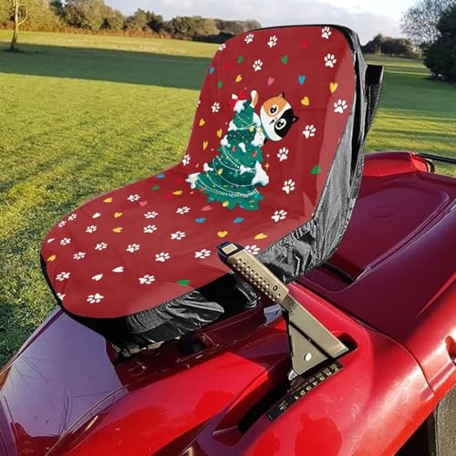 Mintulipy Christmas Tree Lawn Mower Seat Cover Christmas Lawn Mower Seat Accessories Cat Pattern Tractor Seat Cover with Back Pocket