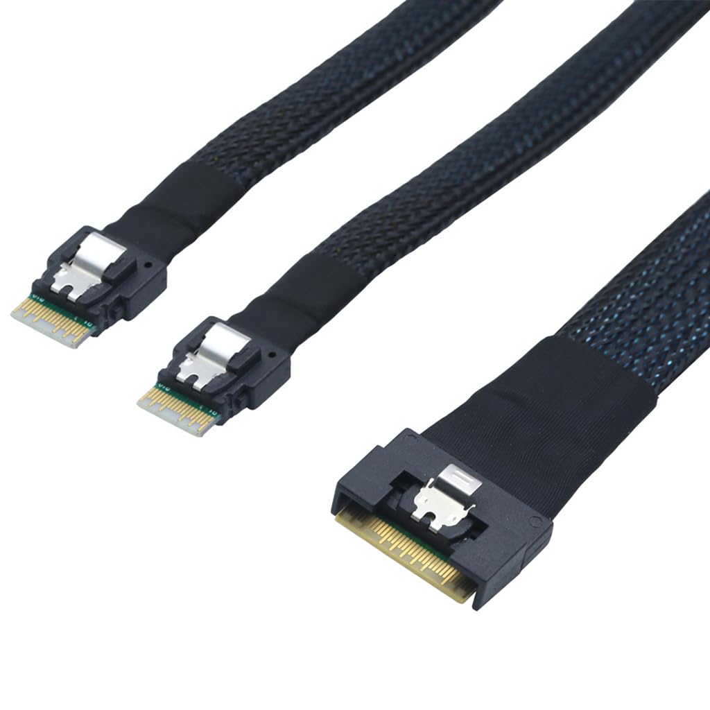 JMT Slimline SAS SFF-8654 8I to Dual SFF-8654 4I Server Cable Full-Coverage Anti-Misinsertion (100cm)