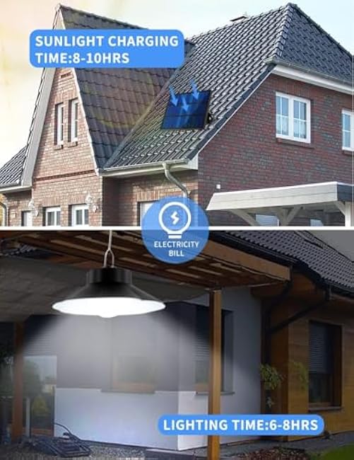 papasbox Solar Shed Lights Indoor Outdoor,Led Battery Powered Pendant Lights, Dusk to Dawn,4 Modes(Timer Lighting|Auto-On|5 Dimmable|Daytime-On) Waterproof Ip65 for Barn, Gazebo, Shop, Garage