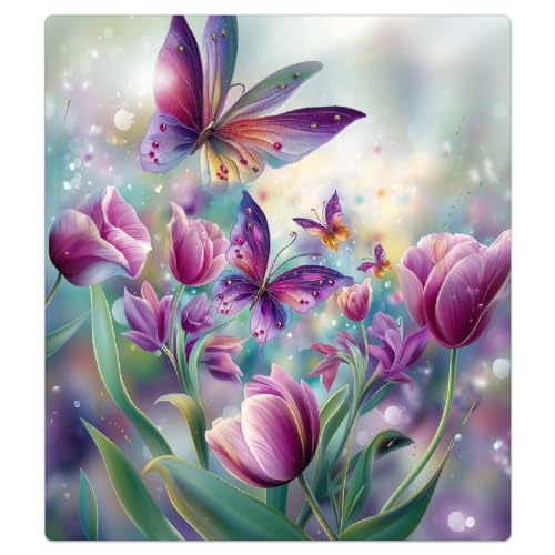Funda magnética para lavavajillas que oculta arañazos con diseño floral de tulipanes morados