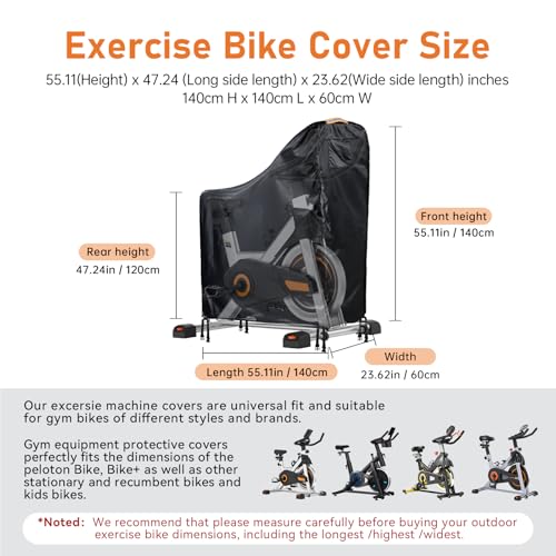 Stationary Bike Cover,Upright Exercise Bike Cover Waterproof Outdoor with Air Vent,Waterproof Strip,4 Windproof Buckles,All Weather Large Cover for Exercise Bike,Suitable for Peloton Bike+ and Schwinn
