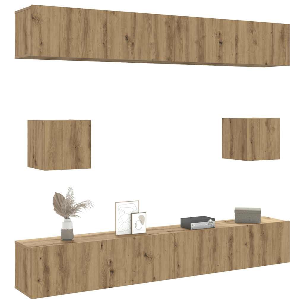 Lot de 6 meubles TV muraux en chêne artisanal