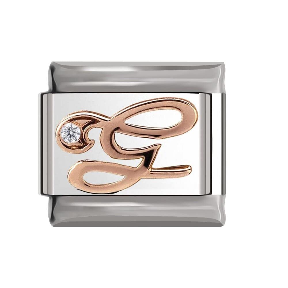 Italian Charms Rose Gold Letter A-Z Charm Link fits all 9mm Bracelet - UK stock
