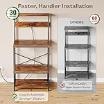 SUPERJARE Kitchen Bakers Rack with Power Outlet, Coffee Bar Table 4 Tiers, Kitchen Microwave Stand with 6 S-shaped Hooks, Kitchen Storage Shelf Rack for Spices, Pots and Pans - Rustic Brown - Image 4