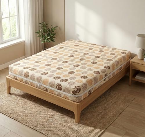 Image of VAS COLLECTIONS Premium Cotton Printed Mattress Protector with Zipper | 360 All-Around Encasing Bed Cover for Complete Protection | Single Mattress Cover 72x36+6 Inches (6 x 3 Feet) (Earthy Brown)
