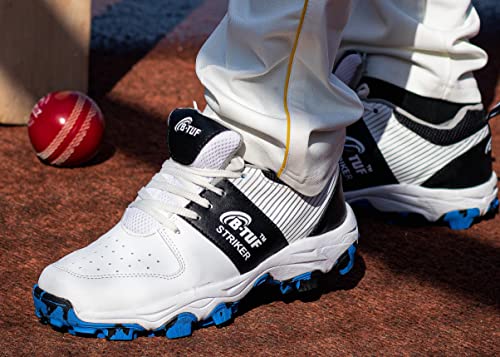 Image of B-TUF Striker Cricket Shoes /Studs Spikes Sports for Men Boys Unisex Kids|Lightweight and Durable | Stylish Sports Shoes | (White /Black /Yellow)