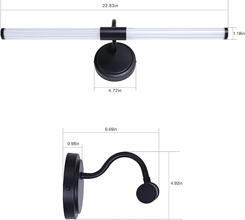 Miniatura 3 de Lámparas LED negras de 22.83 pulgadas, luz moderna de exhibición de arte negra para marcos de fotos, luces LED para marcos de fotos para pinturas,