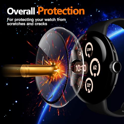 Image of Misxi 2-Pack Hard PC Screen Protector Case Compatible with Google Pixel Watch 3 (2024) 41mm, Easy Installation Lightweight Ultra-thin Protective Cover for Pixel Watch 3, 1 Starlight + 1 Transparent
